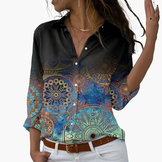Flora Women’s Blouse featuring a vibrant colorblock floral design and a flattering cut, perfect for stylish casual wear. 0