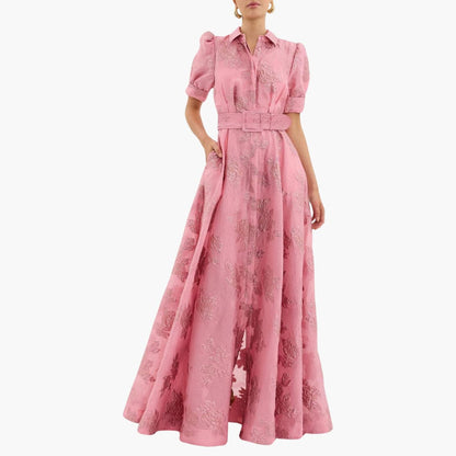 Flora Women's Dress featuring elegant puff sleeves and a vibrant floral pattern, perfect for spring and summer occasions. 0