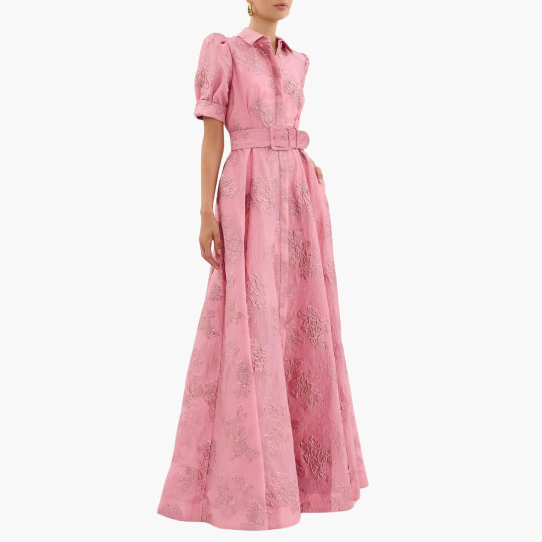 Flora Women's Dress featuring elegant puff sleeves and a vibrant floral pattern, perfect for spring and summer occasions. 1