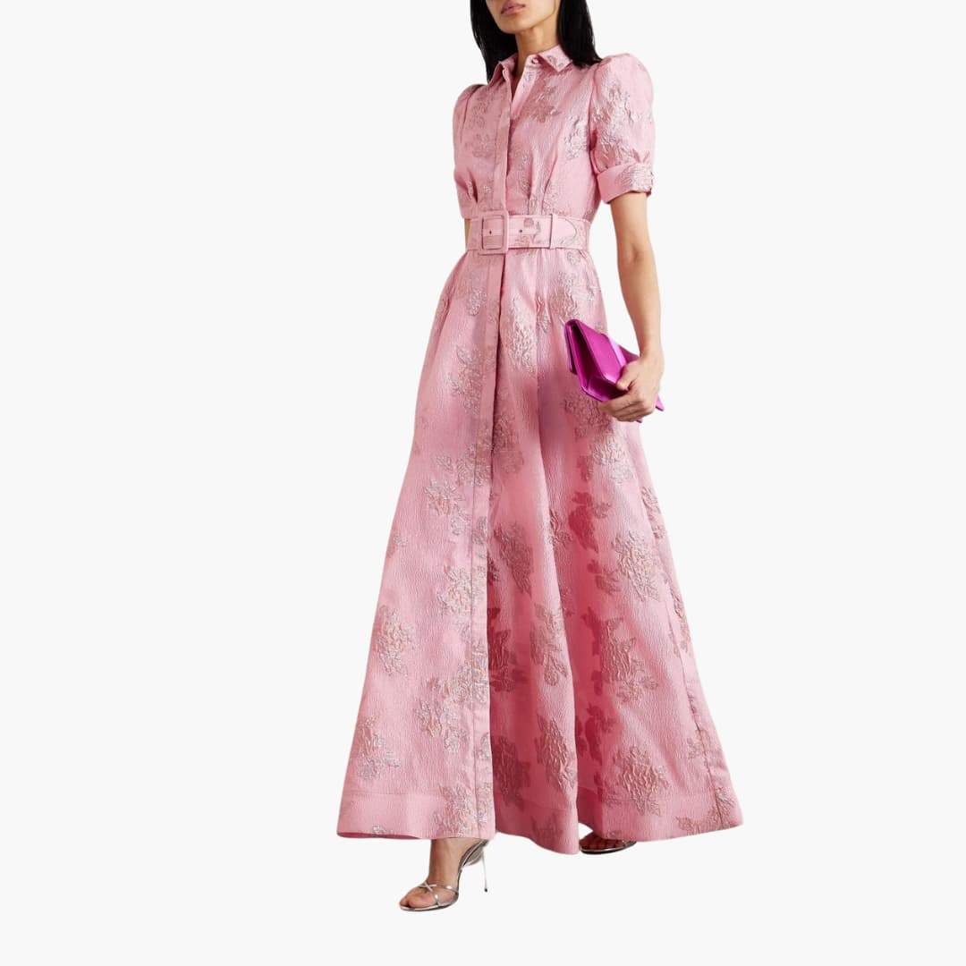 Flora Women's Dress featuring elegant puff sleeves and a vibrant floral pattern, perfect for spring and summer occasions. 2