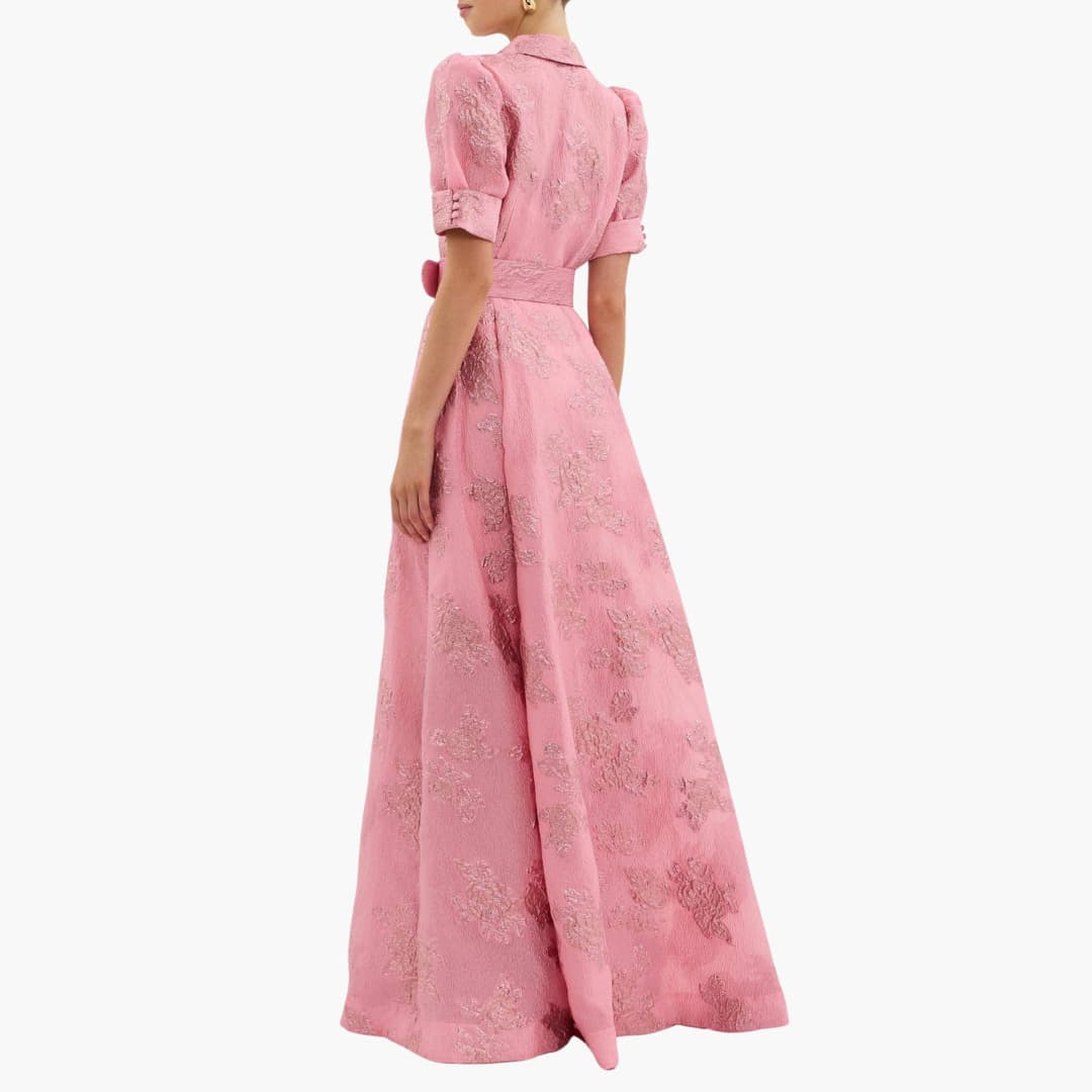 Flora Women's Dress featuring elegant puff sleeves and a vibrant floral pattern, perfect for spring and summer occasions. 3