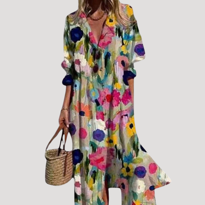 Flora Women’s Maxi Dress featuring a stylish button front and vibrant floral print, perfect for summer outings and casual events. 5
