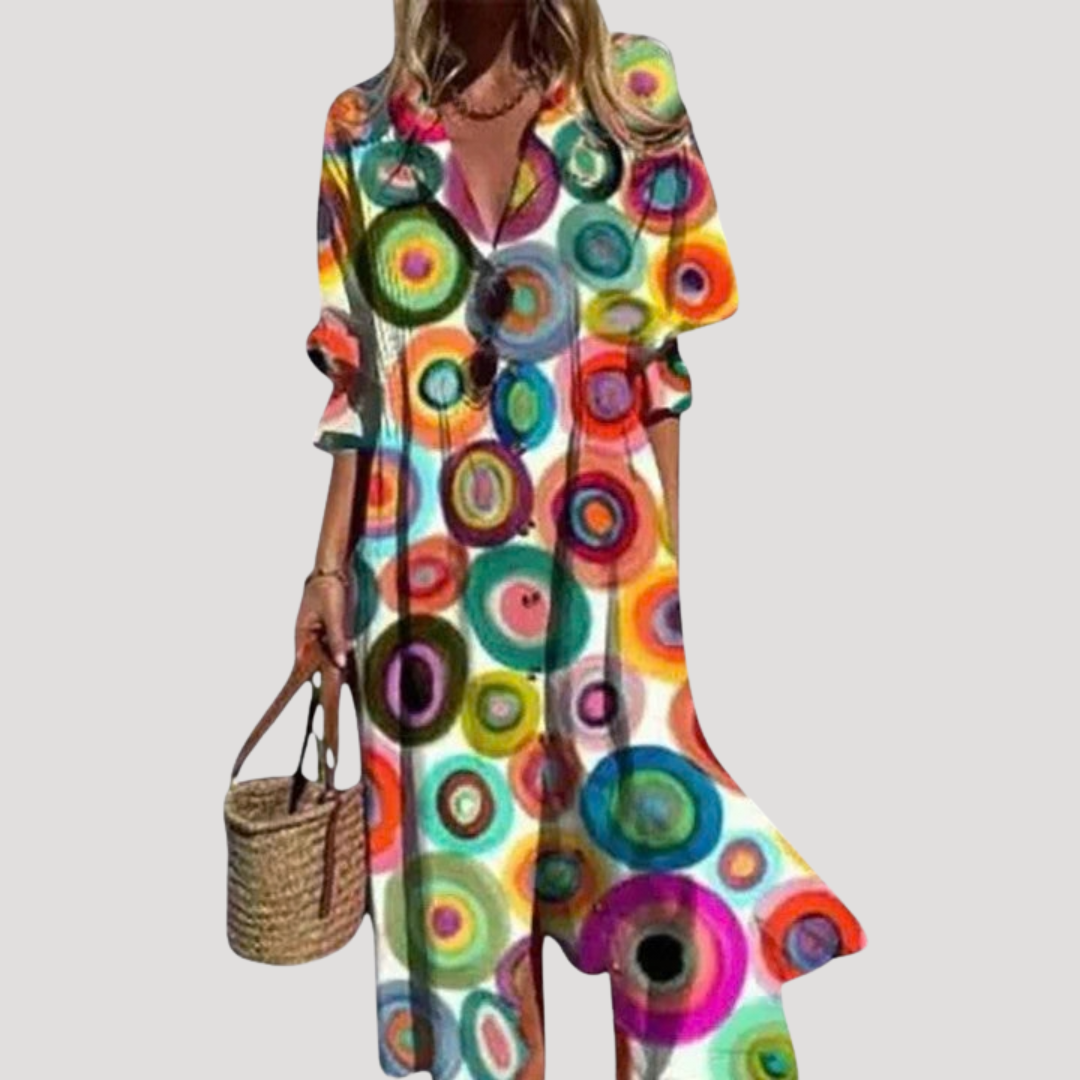 Flora Women’s Maxi Dress featuring a stylish button front and vibrant floral print, perfect for summer outings and casual events. 6