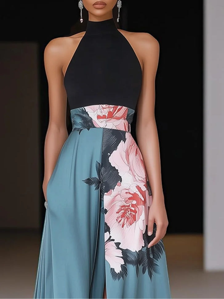 Flora Women's Maxi Dress featuring a sleeveless design and an elegant front slit, perfect for summer occasions and stylish outings. 1