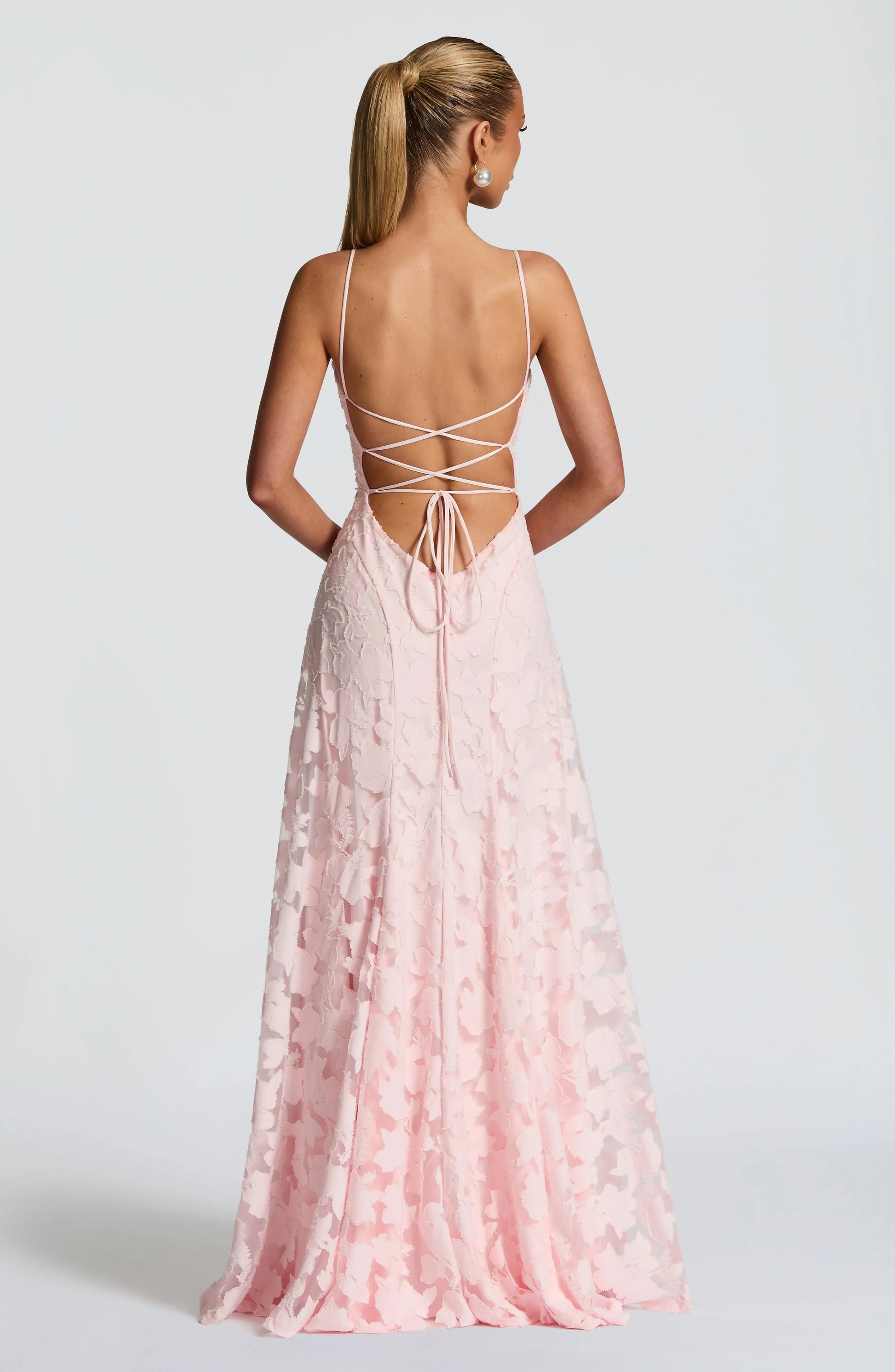 Flora Women’s Maxi Dress featuring thin straps and a vibrant floral pattern, perfect for summer outings and special occasions. 3