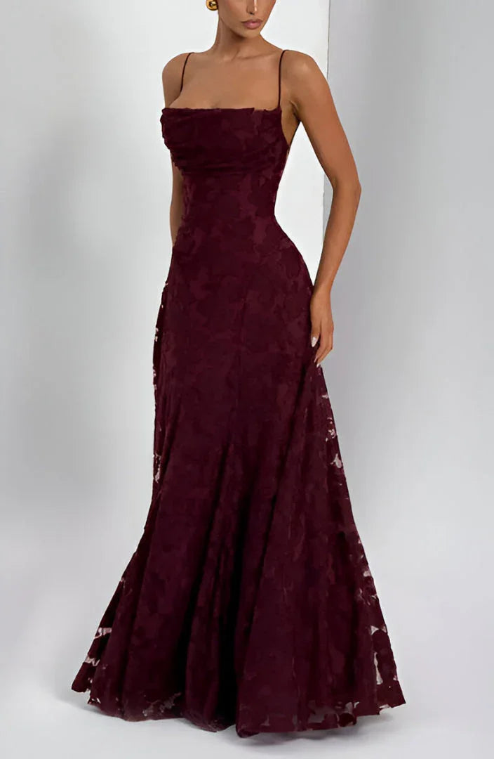 Flora Women’s Maxi Dress featuring thin straps and a vibrant floral pattern, perfect for summer outings and special occasions. 5