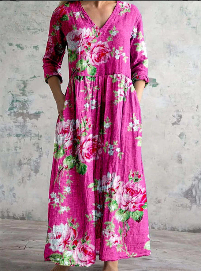 Flora Women’s Maxi Dress featuring a stylish V-neckline and rolled sleeves, perfect for casual outings and summer events. 3