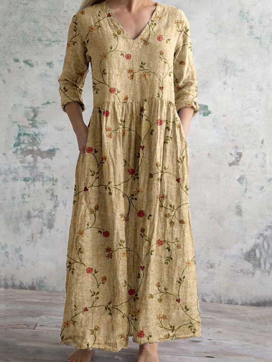 Flora Women’s Maxi Dress featuring a stylish V-neckline and rolled sleeves, perfect for casual outings and summer events. 4