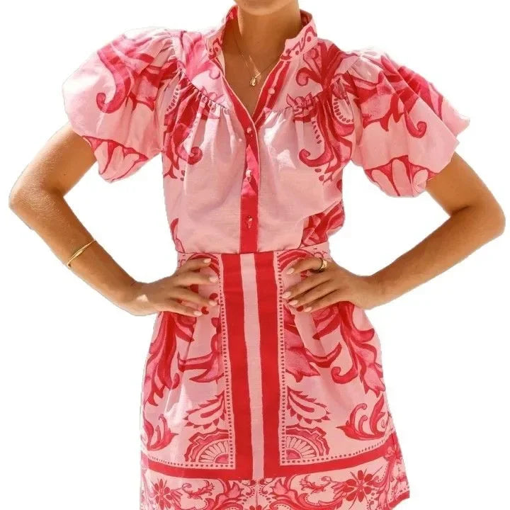 Flora Women's Mini Dress featuring stylish puff sleeves and an elegant baroque floral print, perfect for spring and summer outings. 7
