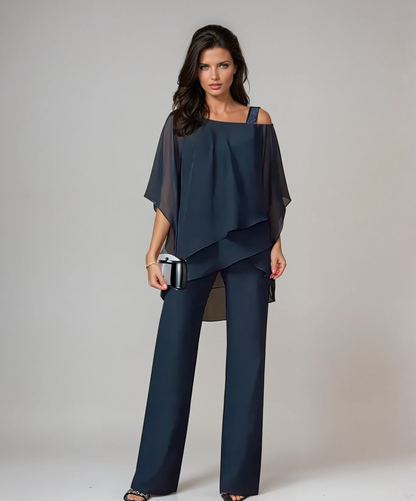 Gena Women’s Two-Piece Layered Set featuring wide-leg pants and a flowing top, perfect for stylish and comfortable outfits. 3