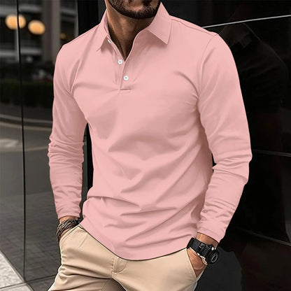 Gideon Men's Long Sleeve Polo Shirt featuring a stylish smart collar design, perfect for casual and formal occasions. 2