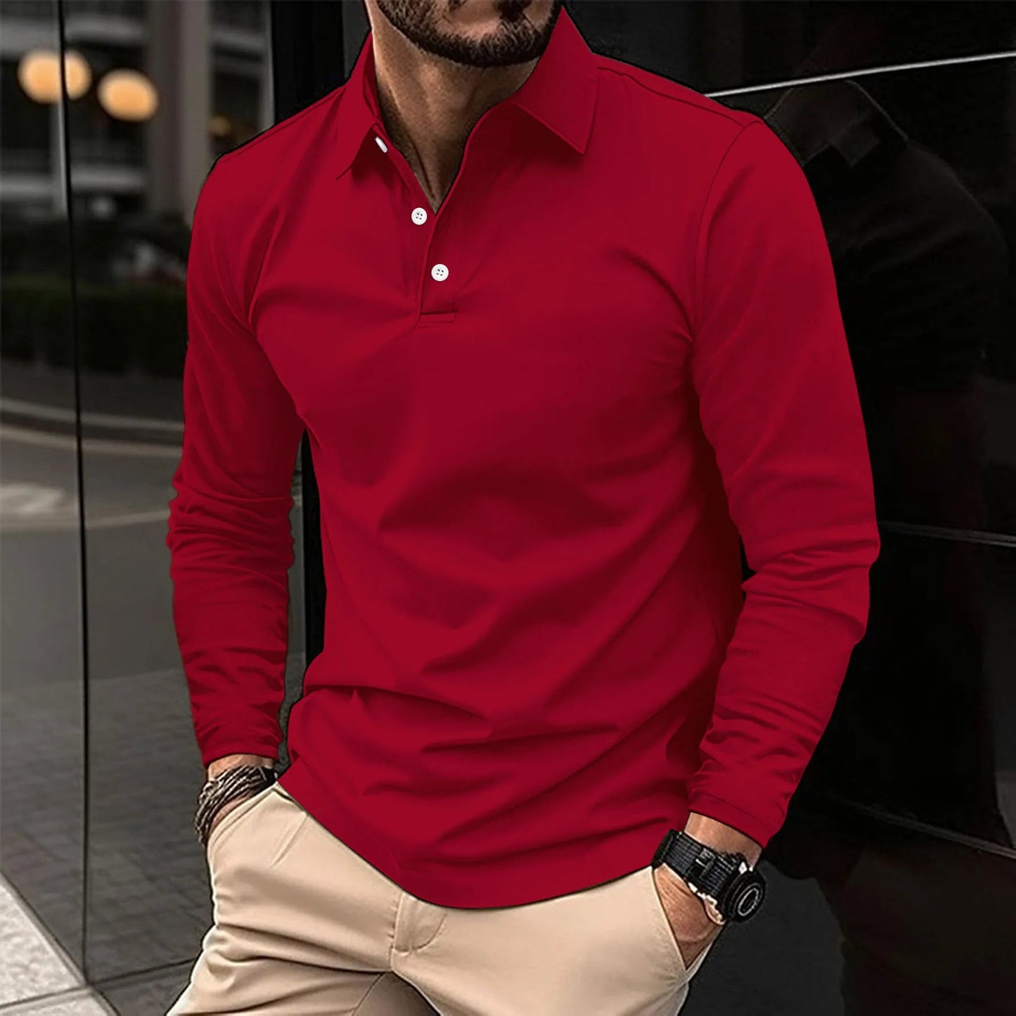 Gideon Men's Long Sleeve Polo Shirt featuring a stylish smart collar design, perfect for casual and formal occasions. 5