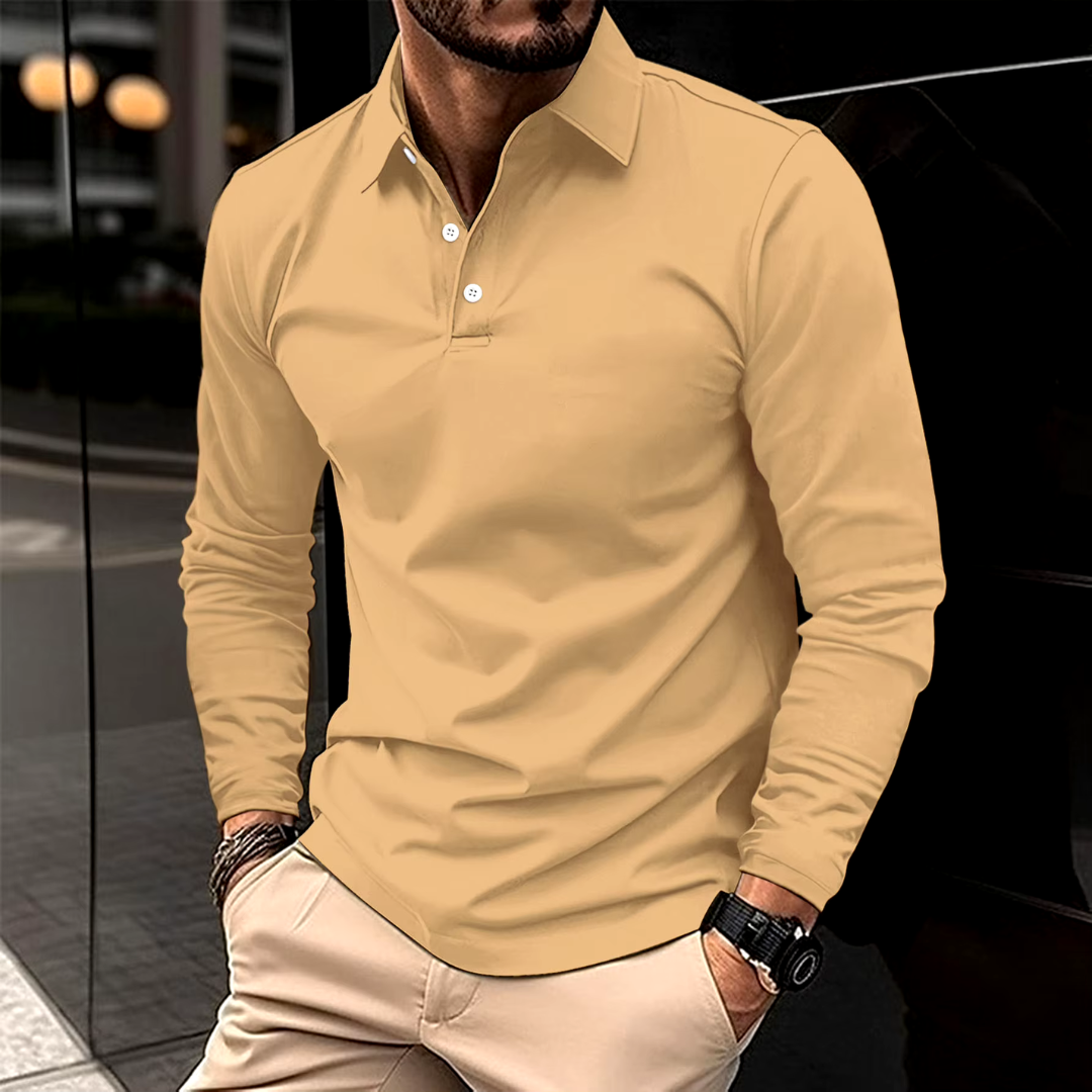 Gideon Men's Long Sleeve Polo Shirt featuring a stylish smart collar design, perfect for casual and formal occasions. 6