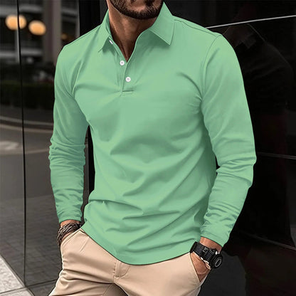 Gideon Men's Long Sleeve Polo Shirt featuring a stylish smart collar design, perfect for casual and formal occasions. 7
