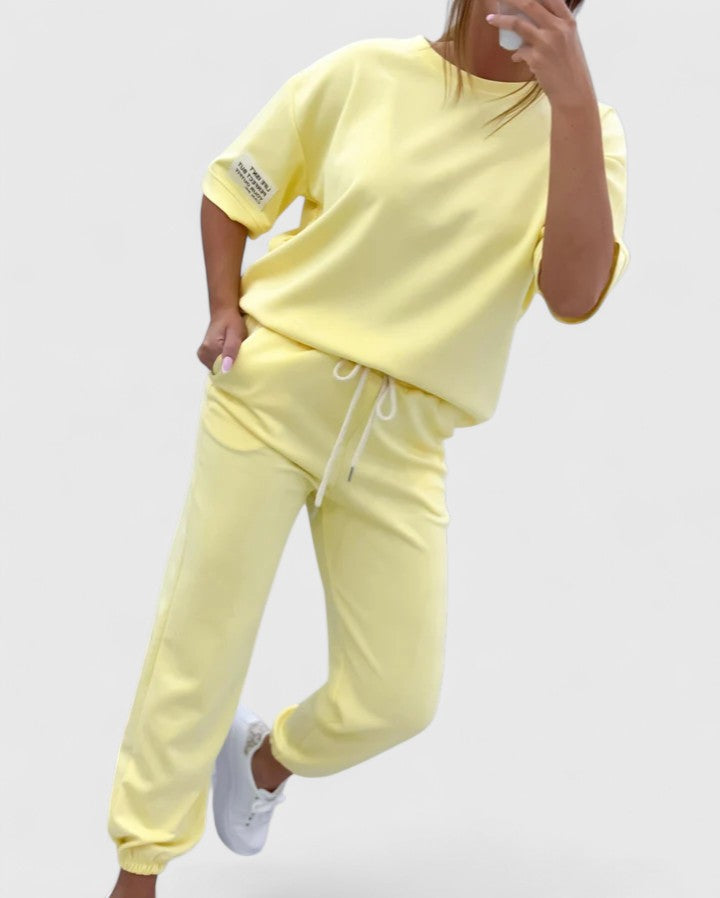 Glory Women’s Comfortable Set featuring a stylish half-moon sleeve top and adjustable ankle-length trousers, perfect for casual outings and relaxed days at home. 5