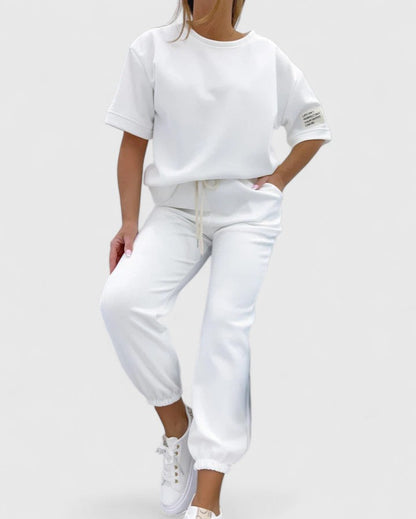 Glory Women’s Comfortable Set featuring a stylish half-moon sleeve top and adjustable ankle-length trousers, perfect for casual outings and relaxed days at home. 6