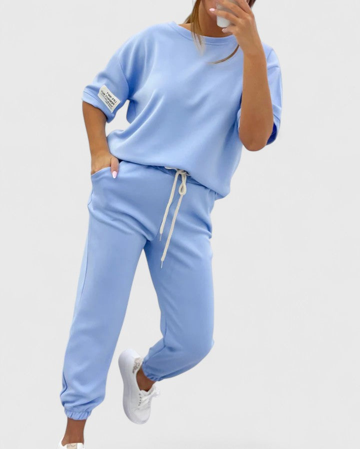 Glory Women’s Comfortable Set featuring a stylish half-moon sleeve top and adjustable ankle-length trousers, perfect for casual outings and relaxed days at home. 8