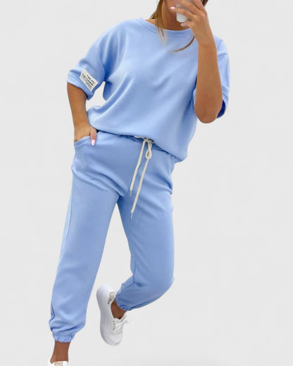 Glory Women’s Comfortable Set featuring a stylish half-moon sleeve top and adjustable ankle-length trousers, perfect for casual outings and relaxed days at home. 8