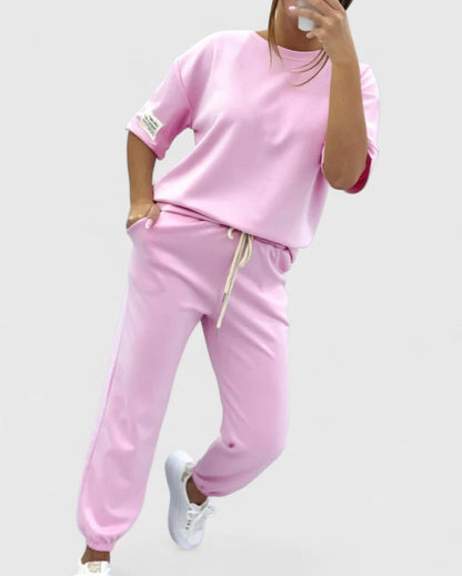 Glory Women’s Comfortable Set featuring a stylish half-moon sleeve top and adjustable ankle-length trousers, perfect for casual outings and relaxed days at home. 9