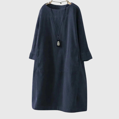 Grace Women’s Midi Dress featuring a relaxed fit and soft corduroy texture, perfect for casual outings and stylish comfort. 0