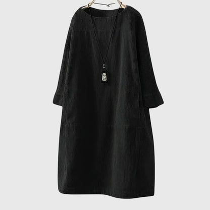 Grace Women’s Midi Dress featuring a relaxed fit and soft corduroy texture, perfect for casual outings and stylish comfort. 1