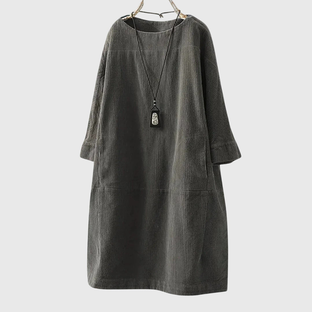 Grace Women’s Midi Dress featuring a relaxed fit and soft corduroy texture, perfect for casual outings and stylish comfort. 3