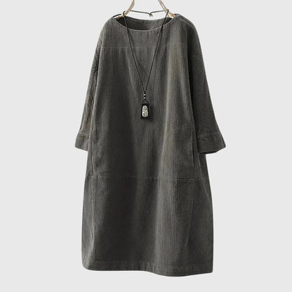 Grace Women’s Midi Dress featuring a relaxed fit and soft corduroy texture, perfect for casual outings and stylish comfort. 3