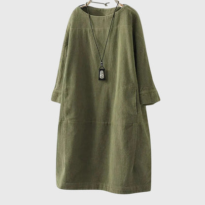 Grace Women’s Midi Dress featuring a relaxed fit and soft corduroy texture, perfect for casual outings and stylish comfort. 4