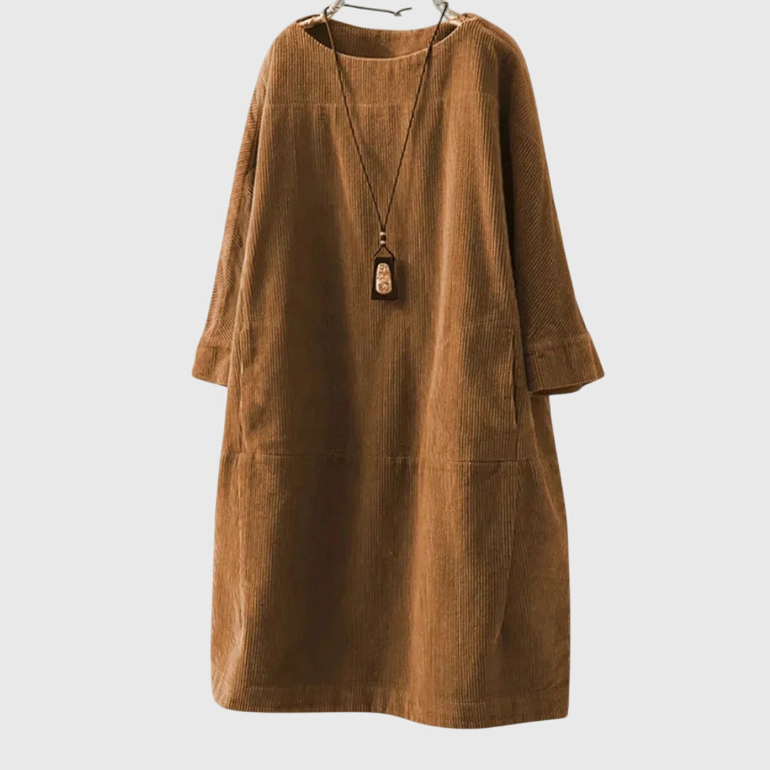 Grace Women’s Midi Dress featuring a relaxed fit and soft corduroy texture, perfect for casual outings and stylish comfort. 5