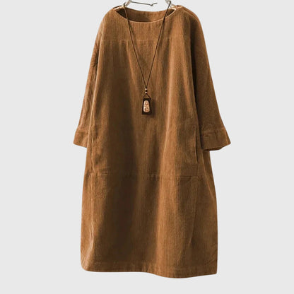 Grace Women’s Midi Dress featuring a relaxed fit and soft corduroy texture, perfect for casual outings and stylish comfort. 5