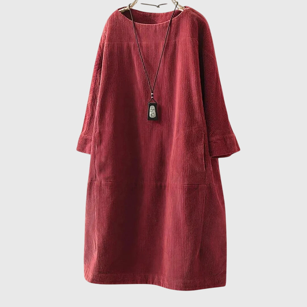 Grace Women’s Midi Dress featuring a relaxed fit and soft corduroy texture, perfect for casual outings and stylish comfort. 6