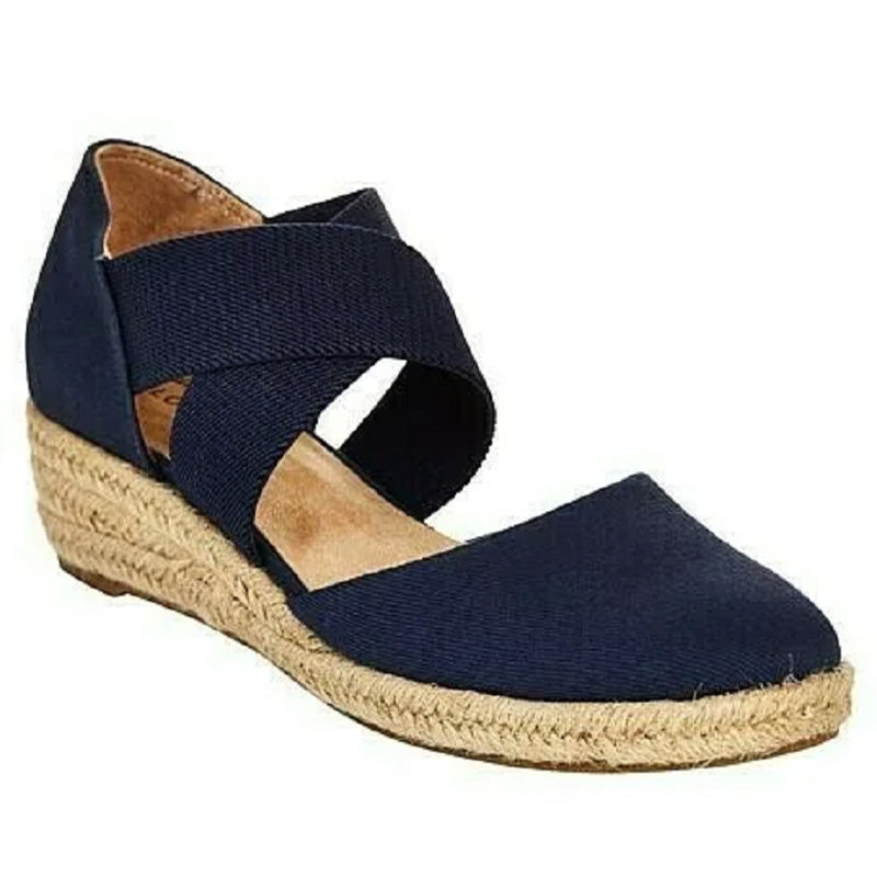 Grace Women’s Orthopedic Flat Shoes featuring non-slip soles and stylish crossed straps, designed for comfort and support. 0