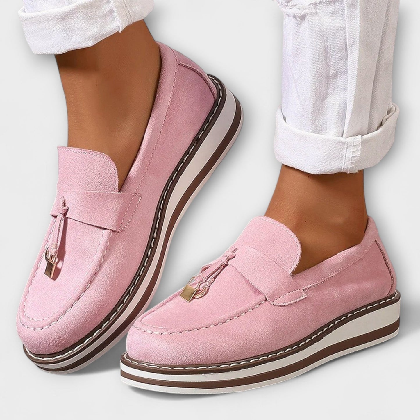 Hanna Women’s Loafers featuring a classic round-toe design and slip-on convenience, perfect for casual and professional settings. 1