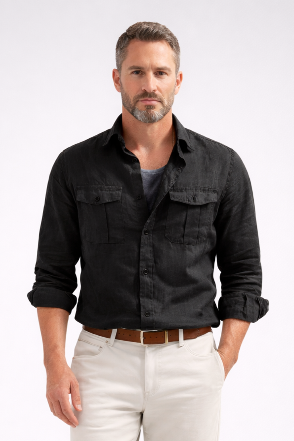 Haven Men’s Casual Shirt featuring double chest pockets and a stylish button-front closure, perfect for versatile everyday wear. 0