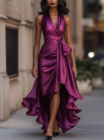 Haven Women’s Dress featuring a stylish halter neckline and elegant high-low hem, perfect for wedding guests and summer events. 10