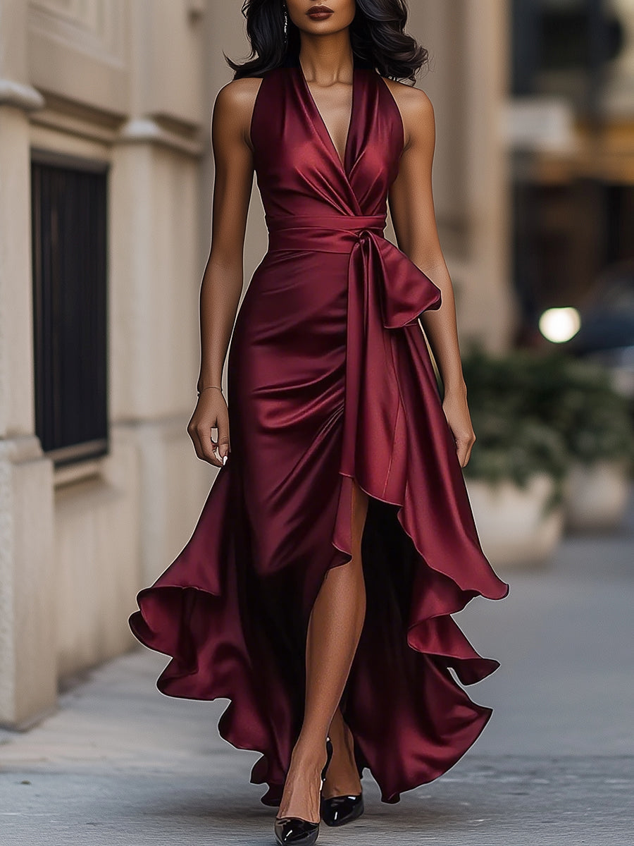 Haven Women’s Dress featuring a stylish halter neckline and elegant high-low hem, perfect for wedding guests and summer events. 5