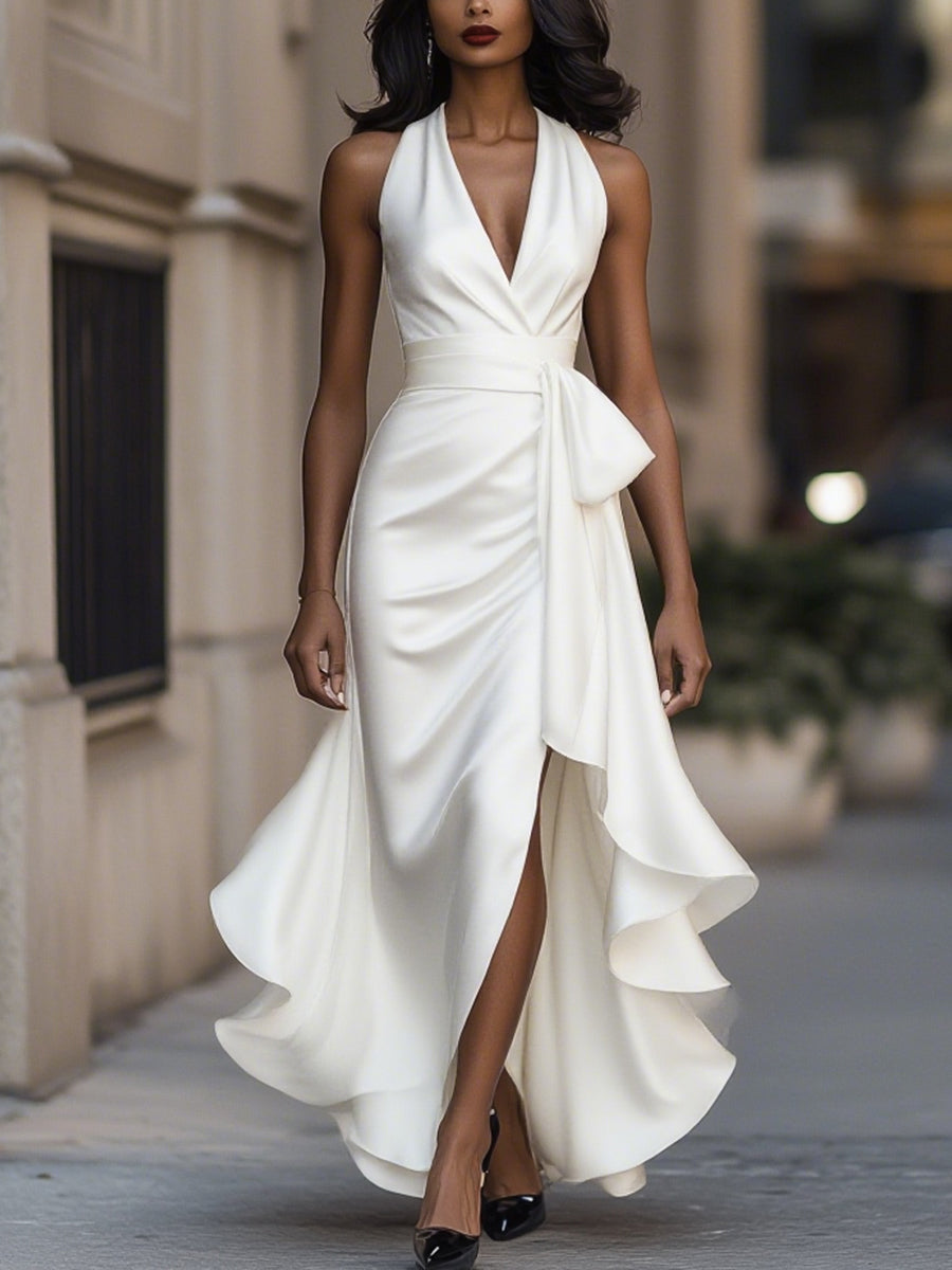 Haven Women’s Dress featuring a stylish halter neckline and elegant high-low hem, perfect for wedding guests and summer events. 6