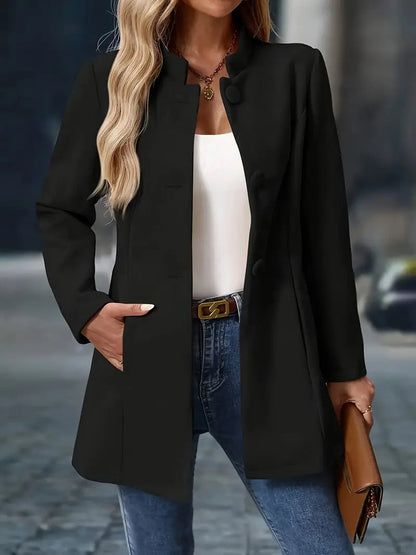 Helene Women's Stand-Collar Button Coat featuring a tailored fit and classic design, perfect for stylish winter layering. 1
