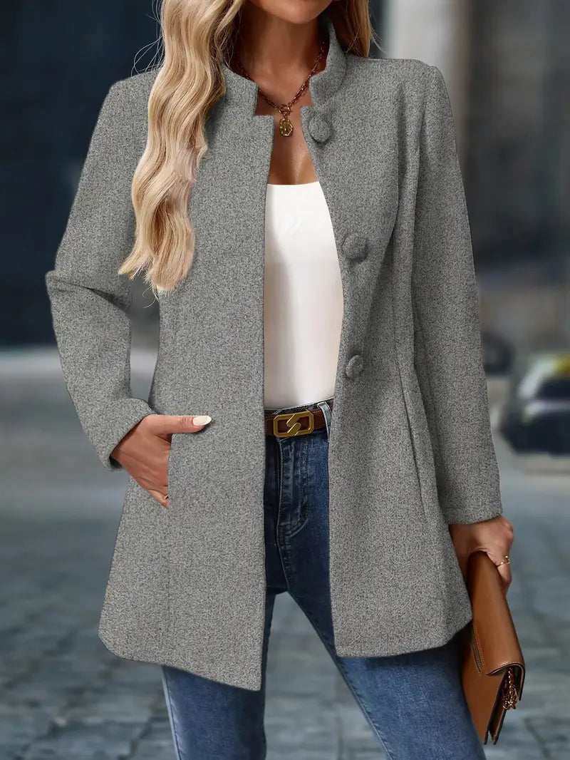 Helene Women's Stand-Collar Button Coat featuring a tailored fit and classic design, perfect for stylish winter layering. 3