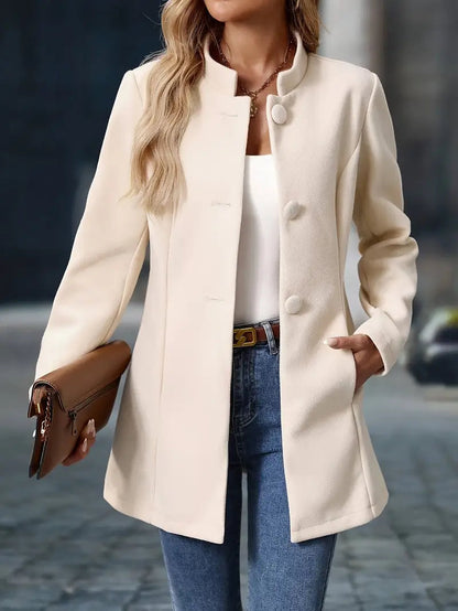 Helene Women's Stand-Collar Button Coat featuring a tailored fit and classic design, perfect for stylish winter layering. 7
