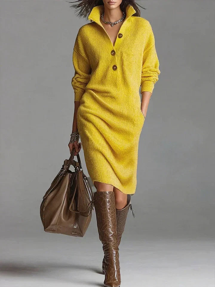 Helia Women’s Midi Dress featuring a stylish button placket and ribbed design, perfect for casual or semi-formal occasions. 0