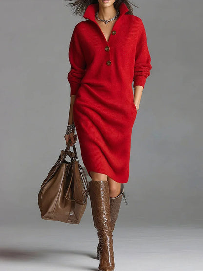Helia Women’s Midi Dress featuring a stylish button placket and ribbed design, perfect for casual or semi-formal occasions. 1