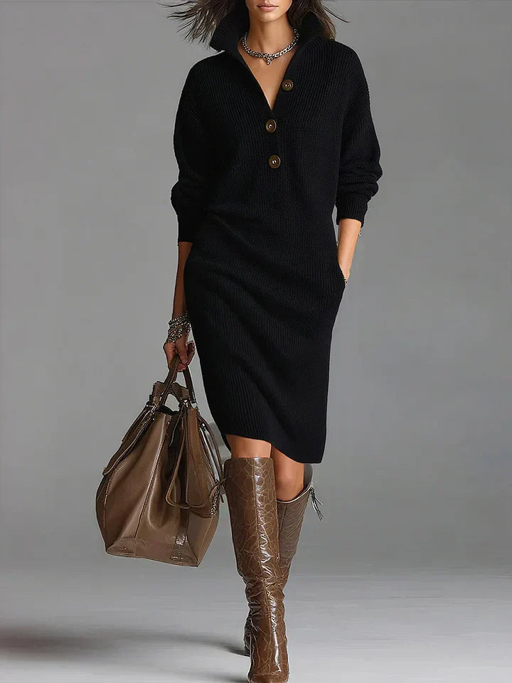 Helia Women’s Midi Dress featuring a stylish button placket and ribbed design, perfect for casual or semi-formal occasions. 3