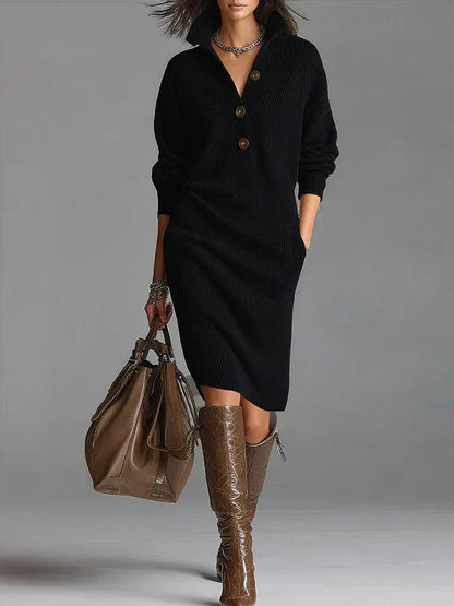 Helia Women’s Midi Dress featuring a stylish button placket and ribbed design, perfect for casual or semi-formal occasions. 3