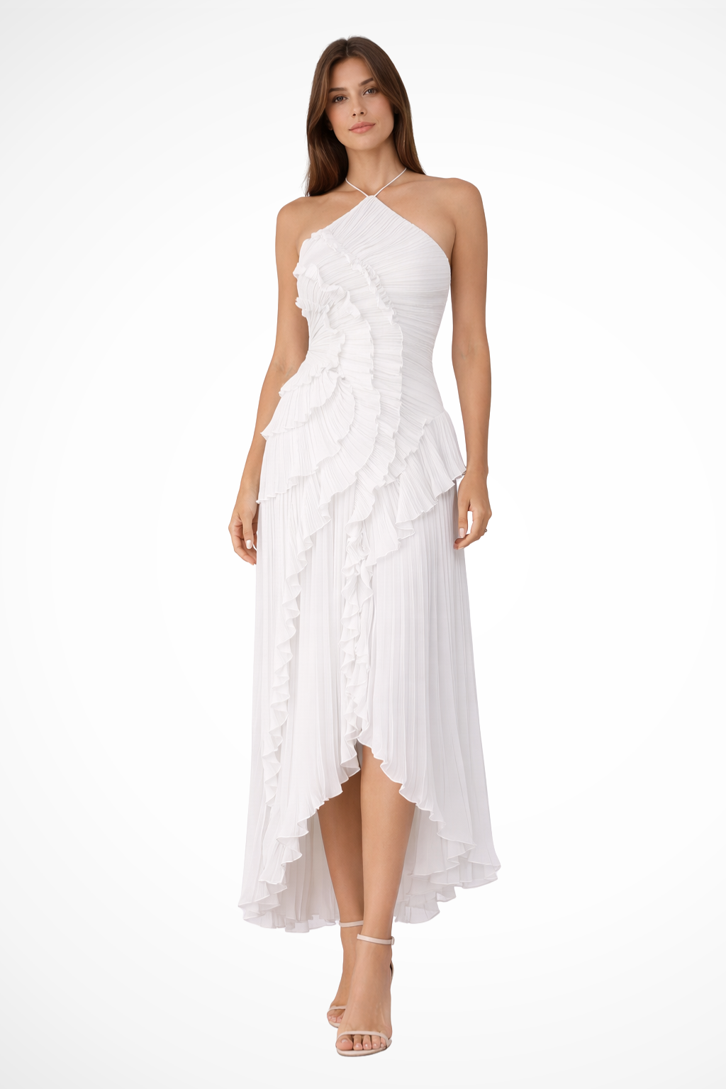Imara Women’s Maxi Dress featuring a stylish halter neck design and elegant layered ruffle panels, perfect for summer outings and special occasions. 2