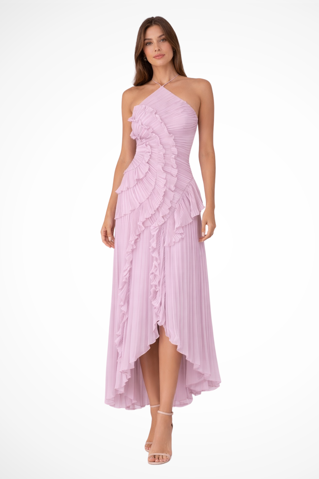 Imara Women’s Maxi Dress featuring a stylish halter neck design and elegant layered ruffle panels, perfect for summer outings and special occasions. 3