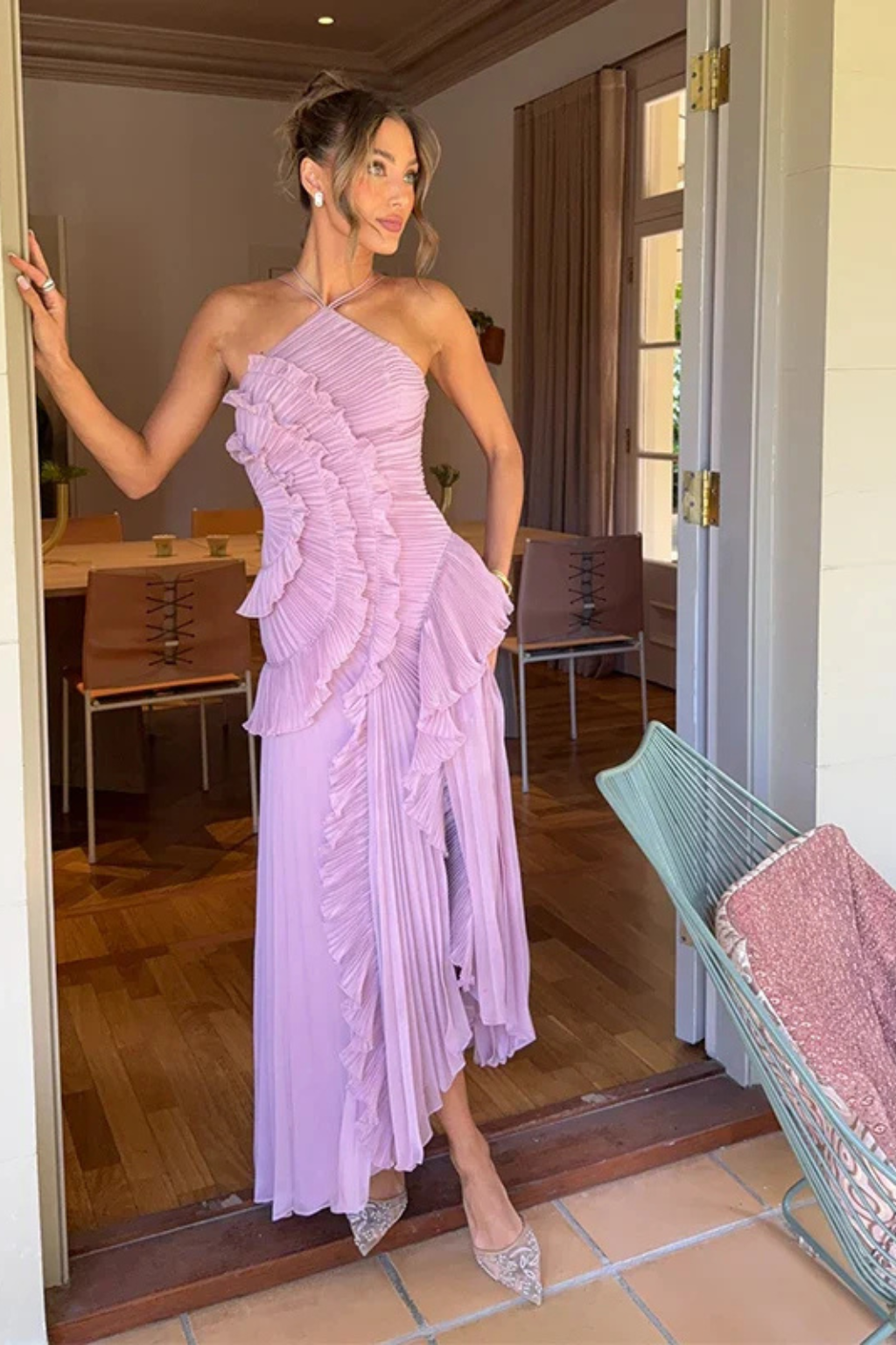 Imara Women’s Maxi Dress featuring a stylish halter neck design and elegant layered ruffle panels, perfect for summer outings and special occasions. 4