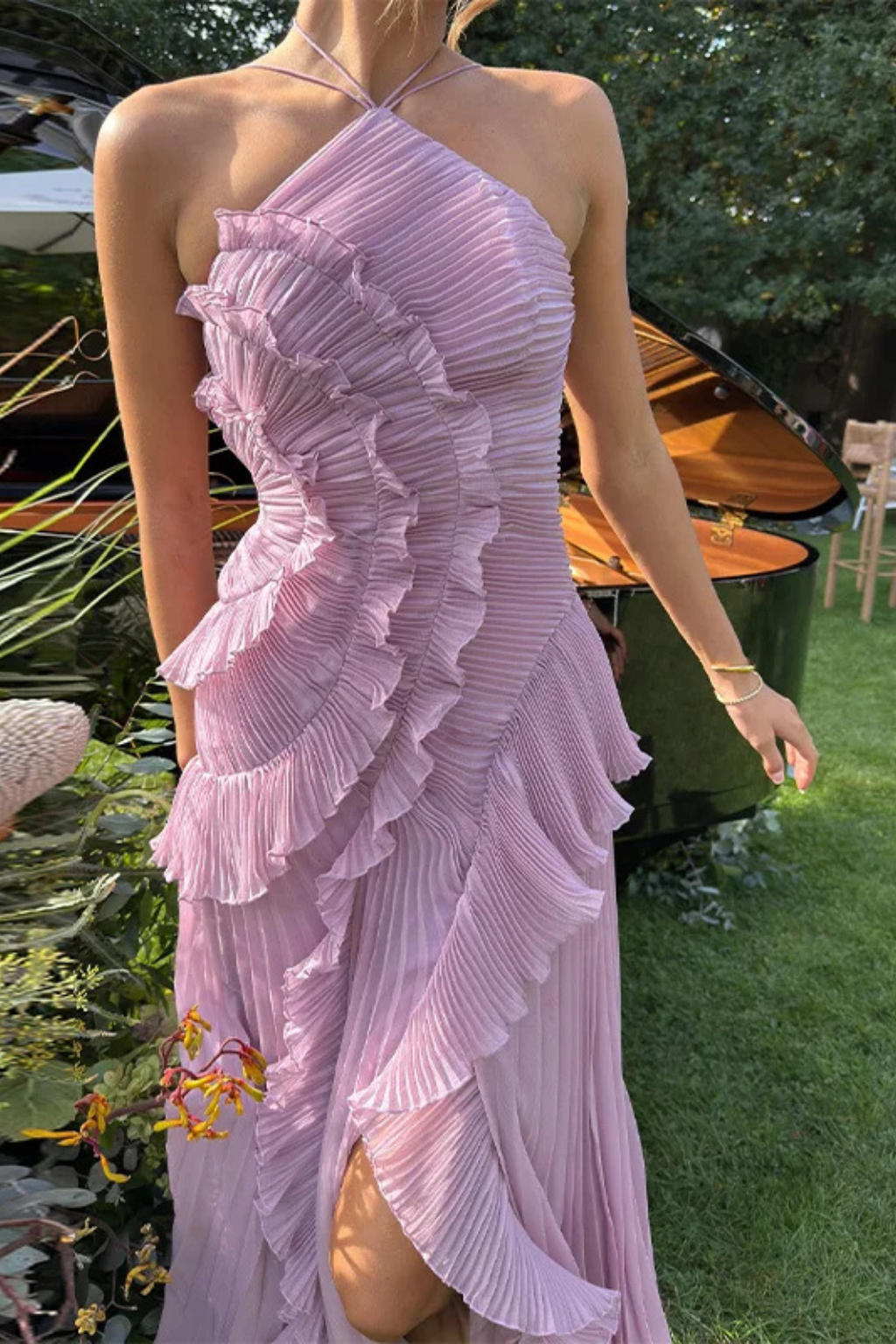 Imara Women’s Maxi Dress featuring a stylish halter neck design and elegant layered ruffle panels, perfect for summer outings and special occasions. 5