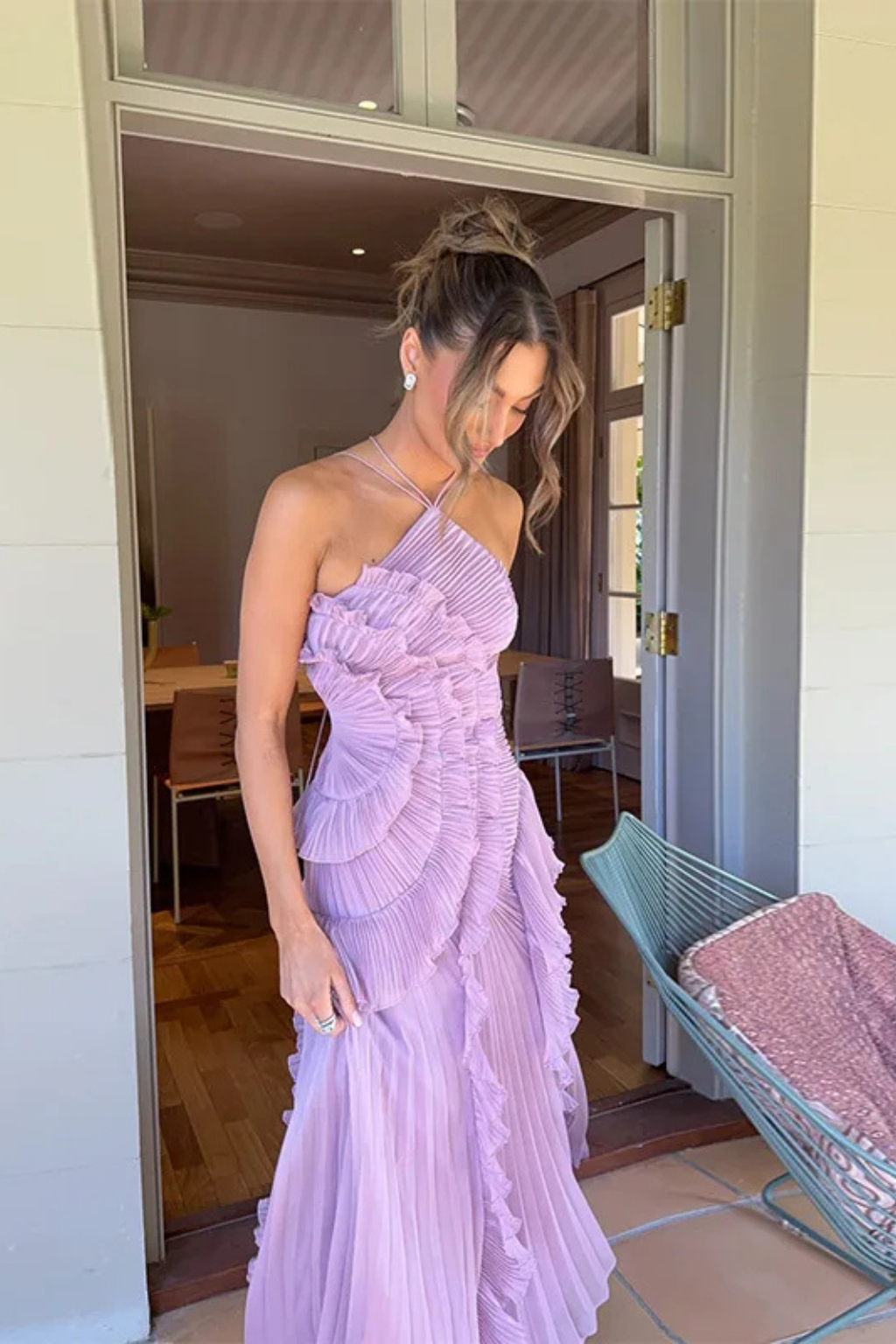 Imara Women’s Maxi Dress featuring a stylish halter neck design and elegant layered ruffle panels, perfect for summer outings and special occasions. 7