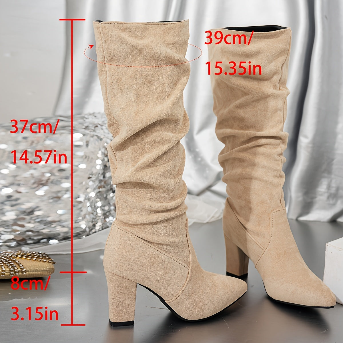 Isolde Women's knee-high boots featuring a stylish slouchy design and comfortable block heel, perfect for fashionable and versatile wear. 4